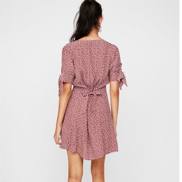 Express Polka Dot Tie Sleeve Shirt Dress Sz XS - Picture 2 of 7